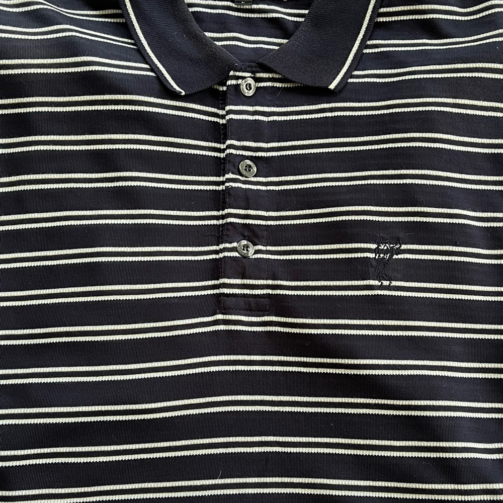 Ashworth Golf Polo Navy Blue White Stripes Size Large